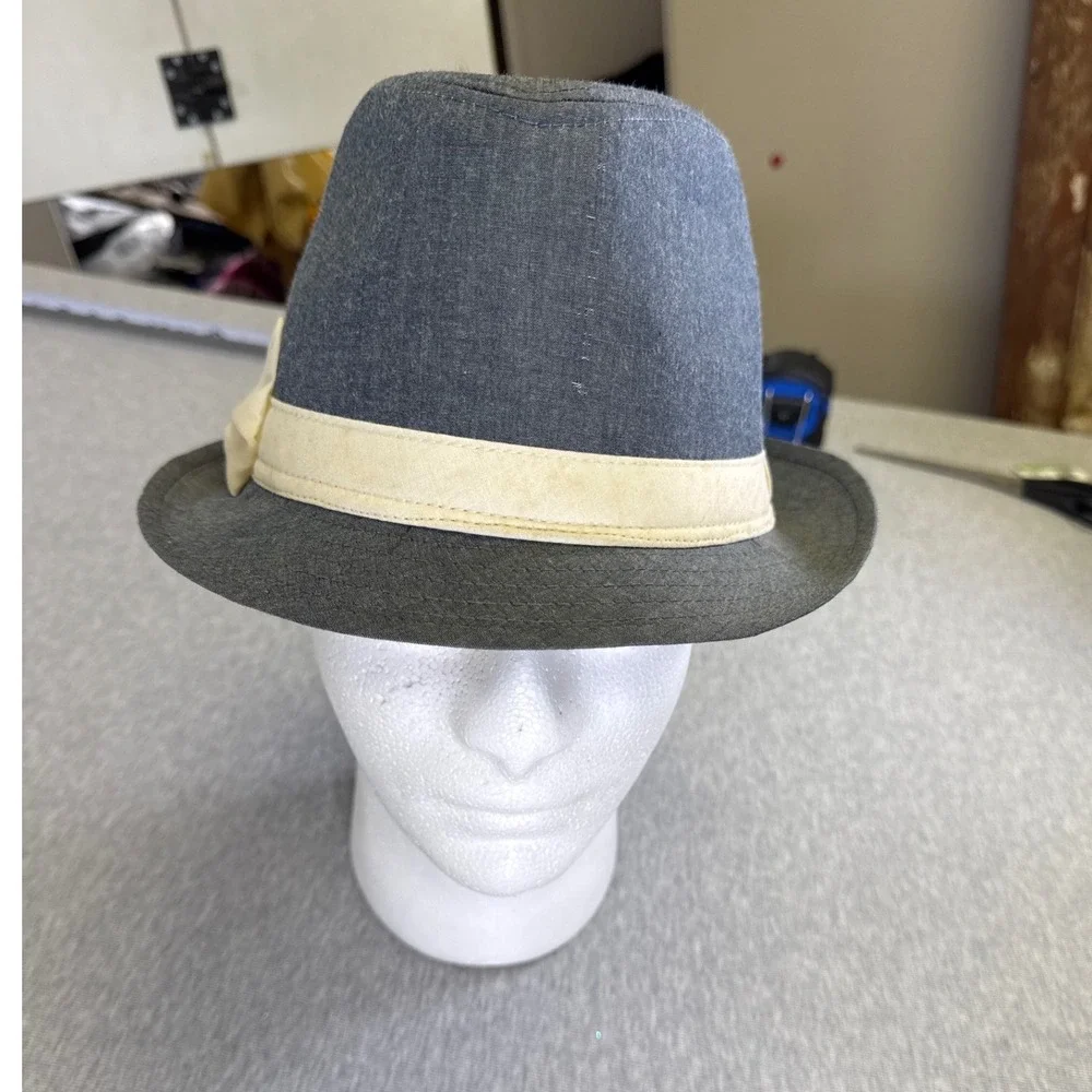 Fair Weather Accessories Mens Grey Chambray Fedora Hat with Cream Bow Band OS